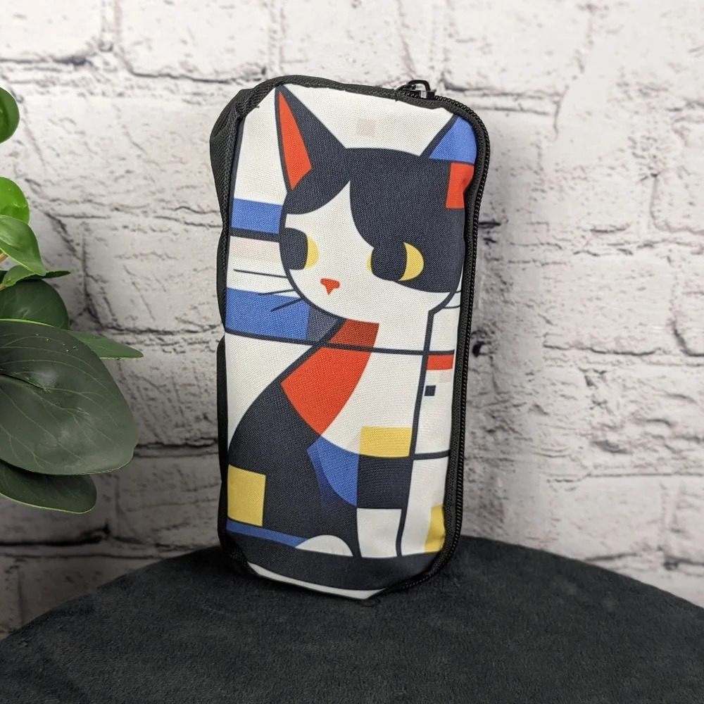 Abstract art colorful cat print zipper bag